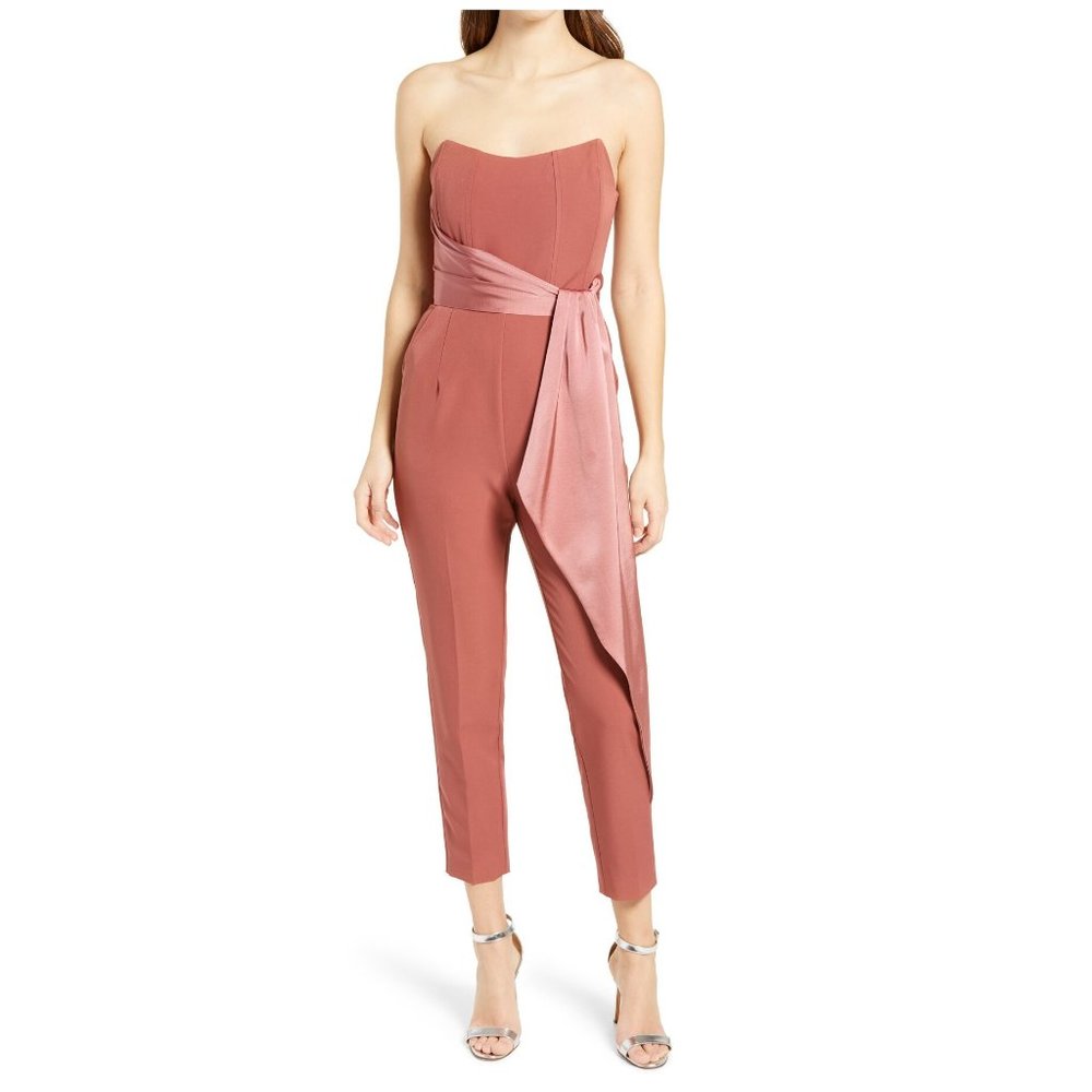 Lavish Alice Strapless Satin Tie Jumpsuit size US 10